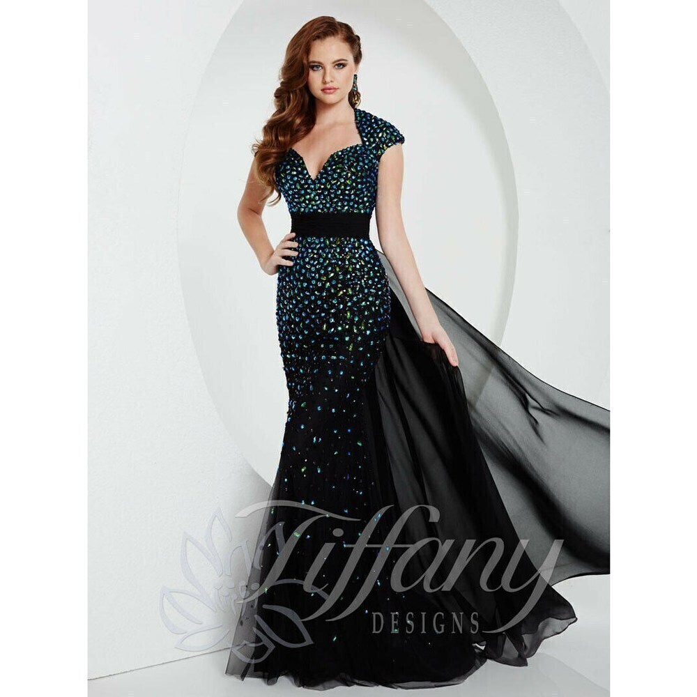 Tiffany Designs Rhinestone Prom Dress 16151 Black/Teal
